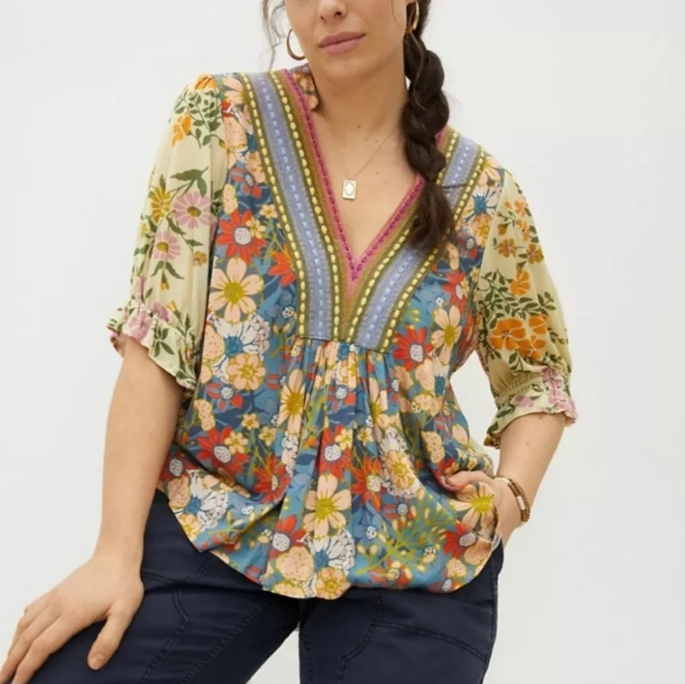 Anthropologie Blank London Stephanie Floral Print Blouse 3X